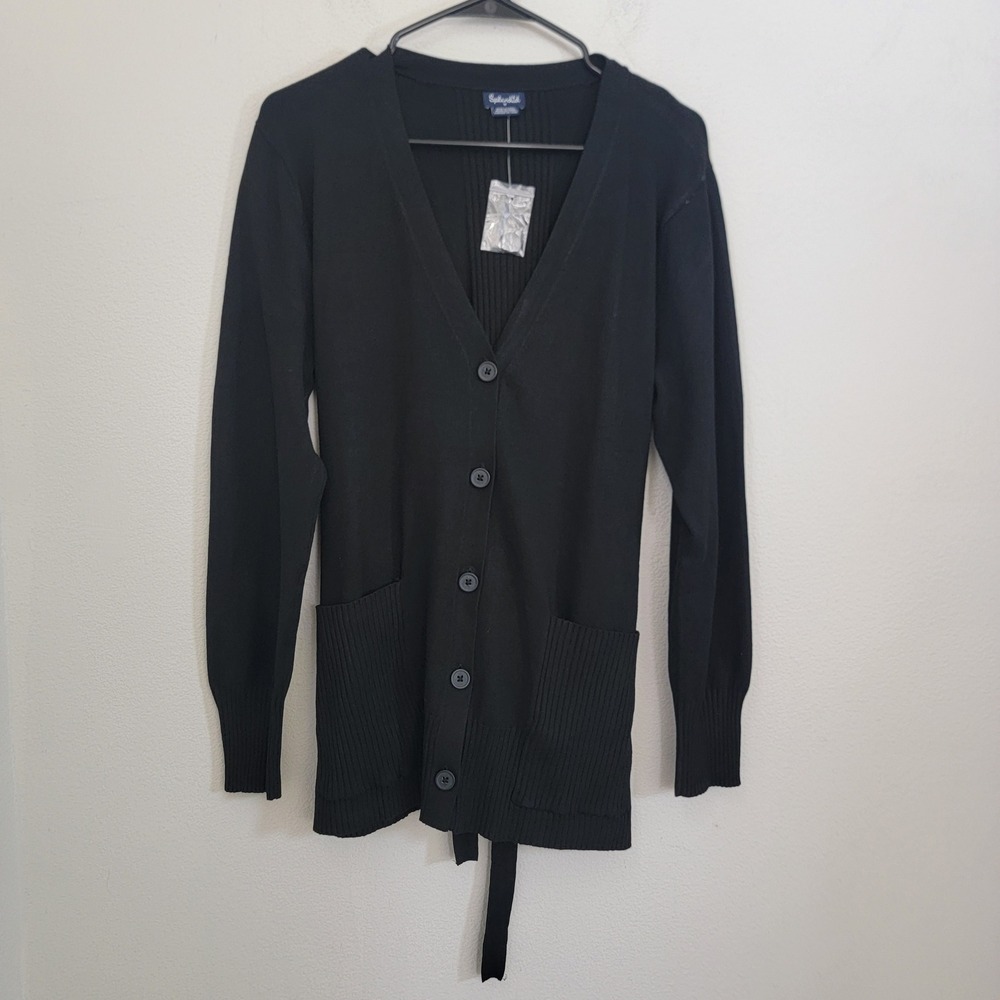 Splendid Black Ribbed Button Front Blazer Jacket Waist Tie Medium NWT V-Neck